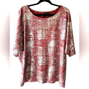 ND New Directions Red & Metallic Silver Foil Dolman Top Blouse Lightweight Flowy